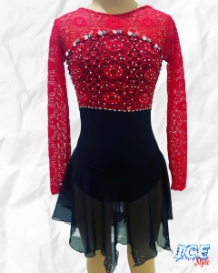 Red lace & black lycra dress 10-12