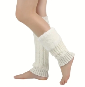 Leg Warmers with furry inner layer White