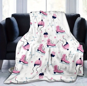 White Blanket with Pink Skates 