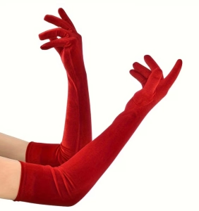 Long Red Velvet Gloves