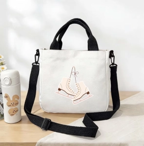 Canvas Bag with Skates White & Black 