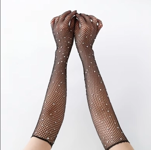 Cristalized Net  Gloves Black