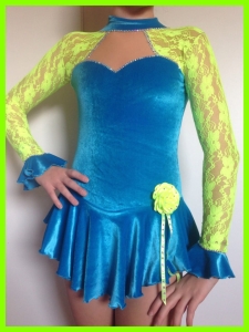 Turquise velvet & neon lace dress 8-10